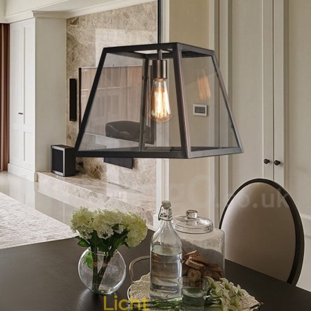 Vintage metalen hanglamp met glazen kap