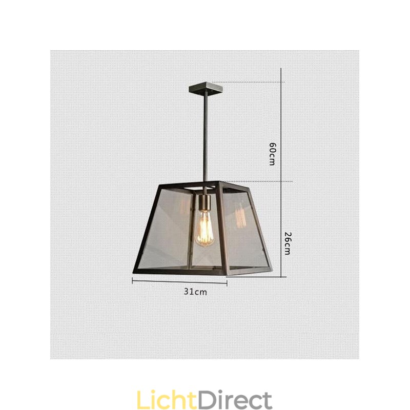 Vintage metalen hanglamp met glazen kap