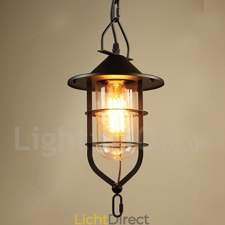 Vintage metalen hanglamp met glazen kap