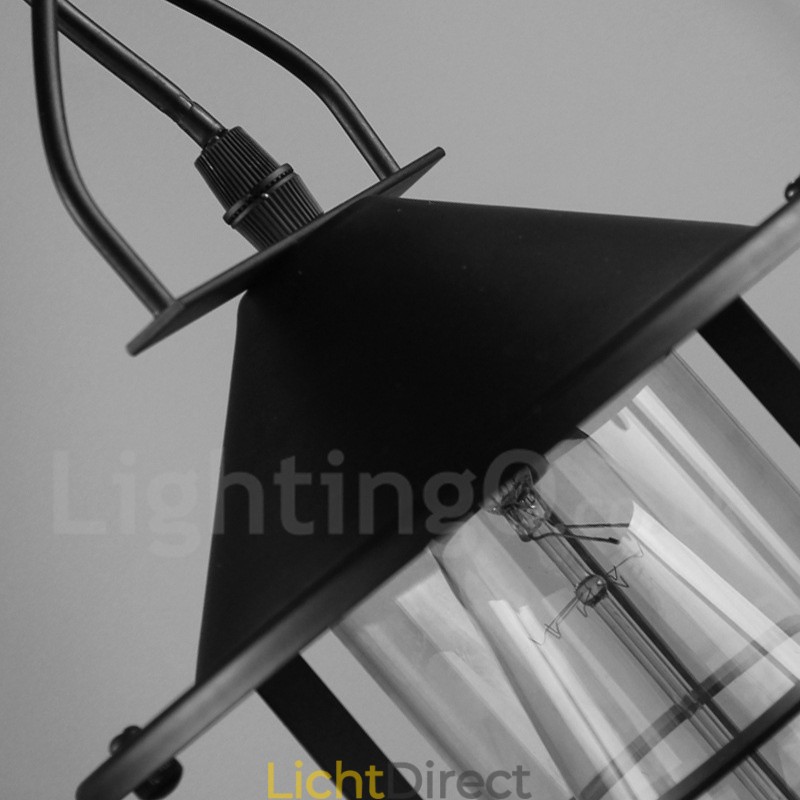 Vintage metalen hanglamp met glazen kap