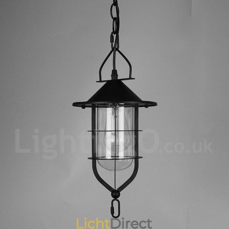 Vintage metalen hanglamp met glazen kap