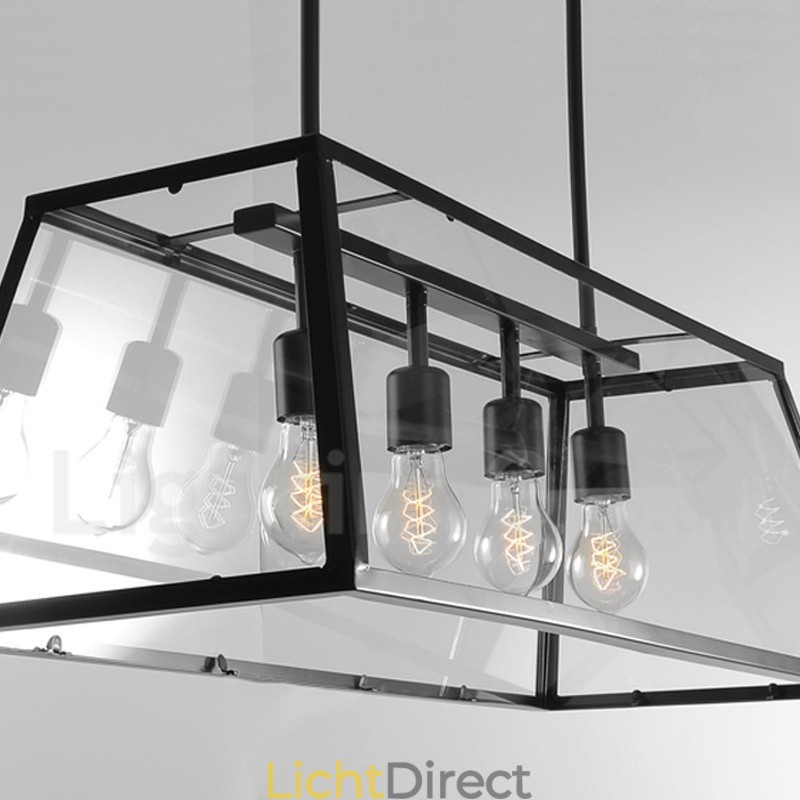 Rustieke Lodge Vintage Metalen Hanglamp met Glazen Kap