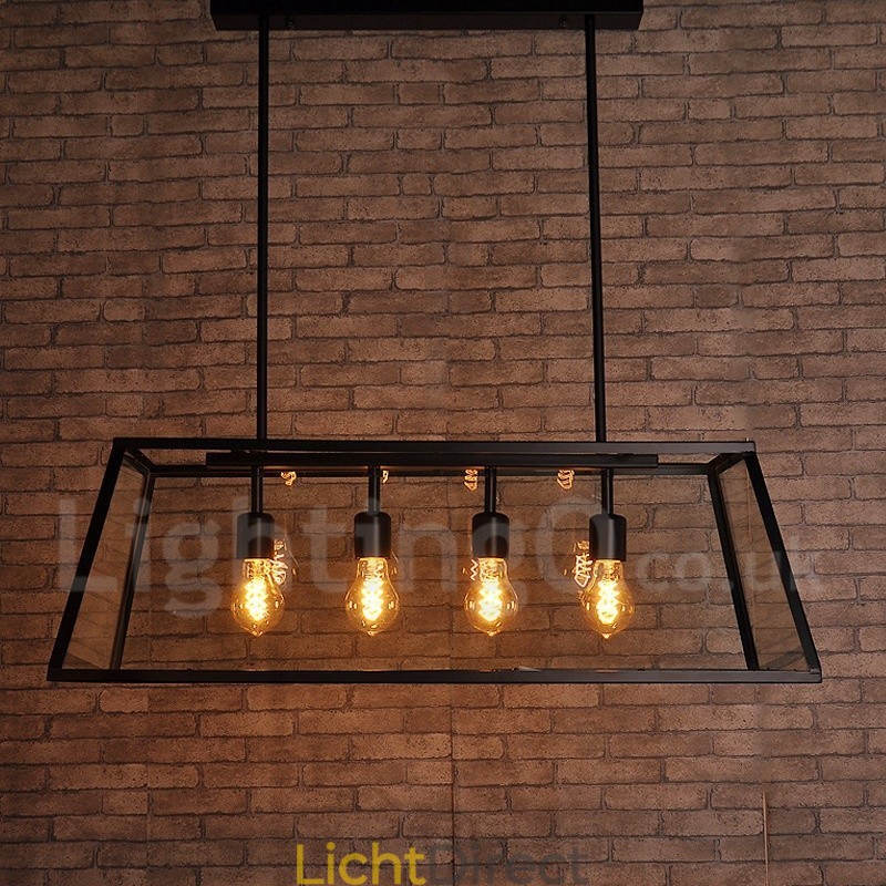 Rustieke Lodge Vintage Metalen Hanglamp met Glazen Kap