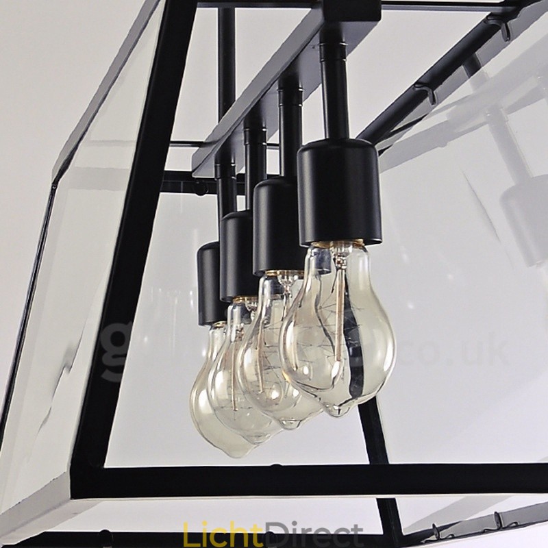 Rustieke Lodge Vintage Metalen Hanglamp met Glazen Kap