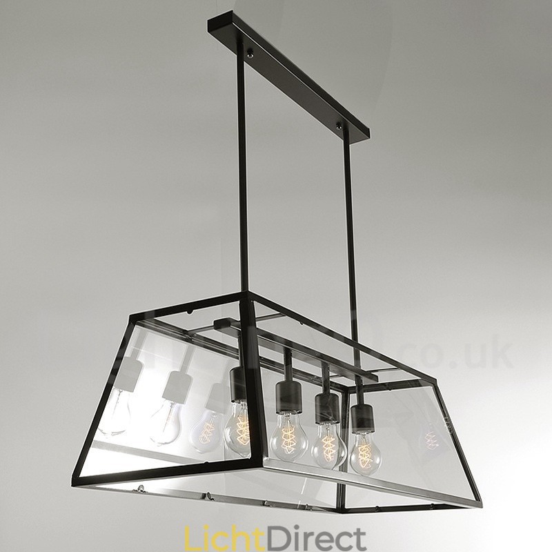 Rustieke Lodge Vintage Metalen Hanglamp met Glazen Kap