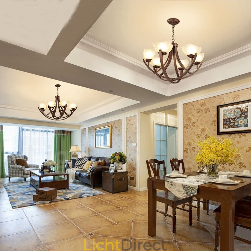 8-lichts rustieke lodge geïntegreerde metalen kroonluchter