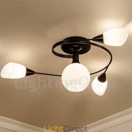 4-lichts rustieke lodge geïntegreerde kroonluchter met glazen kap