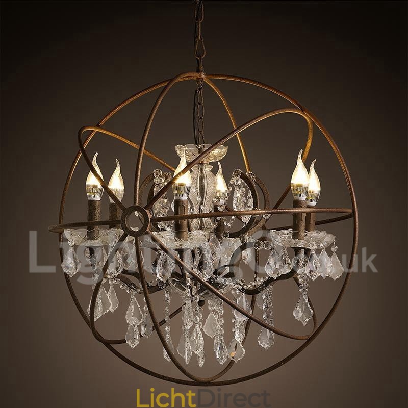 Diameter 60CM 80CM Vintage Kristal Schilderij Metalen Kroonluchter Roestige Kleur Hanglamp