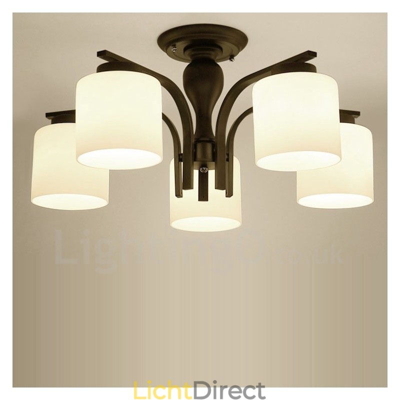 5-lichts landelijke geïntegreerde metalen kroonluchter met glazen kap