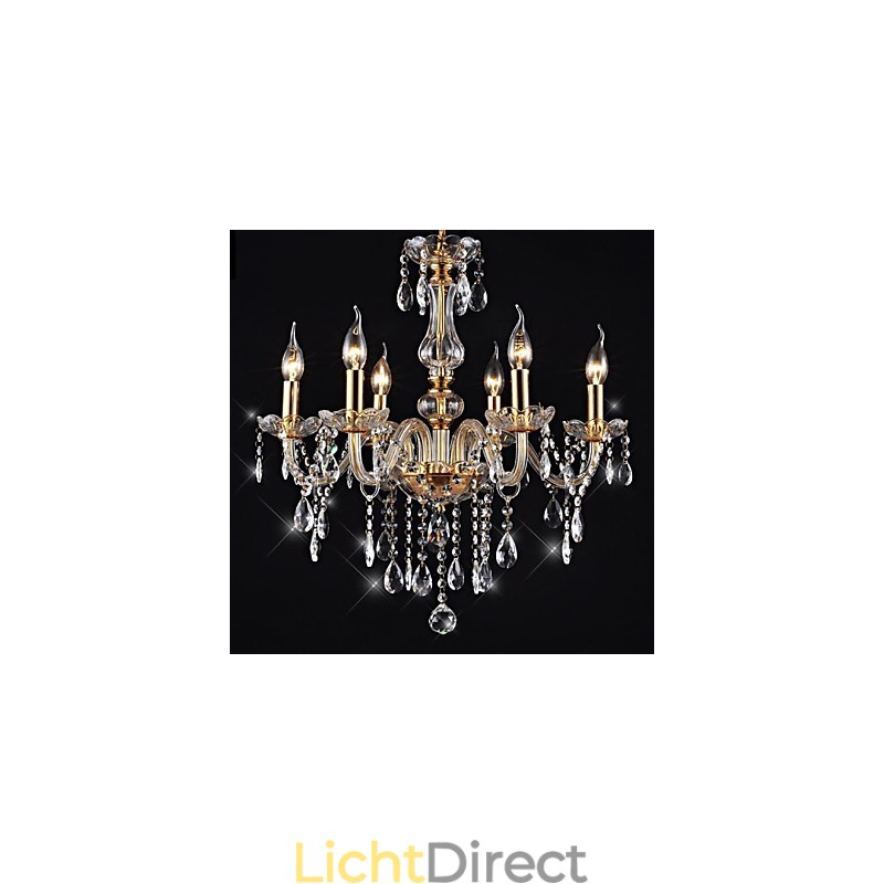 Kroonluchter 6 lampen gouden vintage in kristal kenmerk
