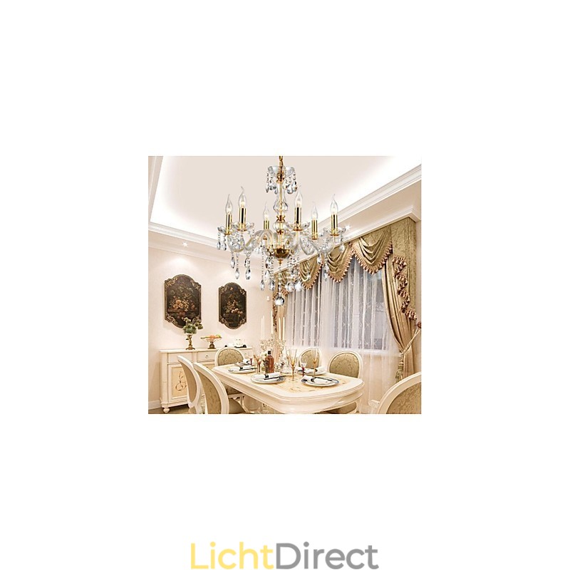 Kroonluchter 6 lampen gouden vintage in kristal kenmerk