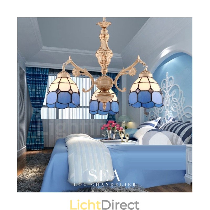 3-lichts mediterrane stijl geïntegreerde metalen kroonluchter met glazen kap