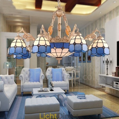 11-lichts mediterrane stijl geïntegreerde metalen kroonluchter met glazen kap