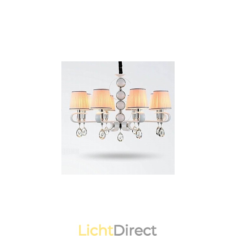 Stoffen kroonluchter 8-lichts hoogwaardige lamp witte jade zilveren ring