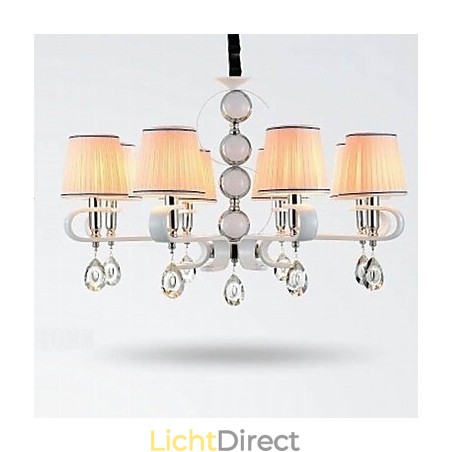 Stoffen kroonluchter 8-lichts hoogwaardige lamp witte jade zilveren ring