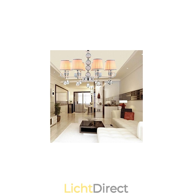 Stoffen kroonluchter 8-lichts hoogwaardige lamp witte jade zilveren ring