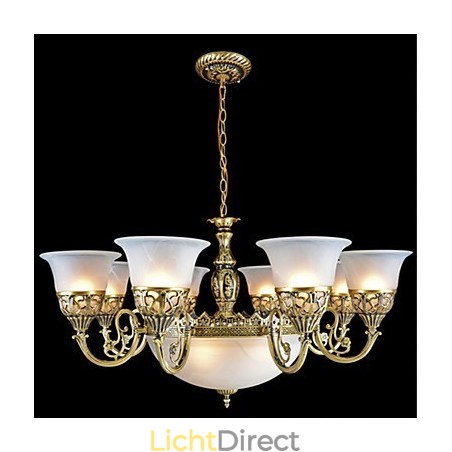 Bronzen kroonluchter elf lampen moiré glas Europees retro klassiek Bronzen kroonluchter elf lampen moiré glas Europees retro klassiek
