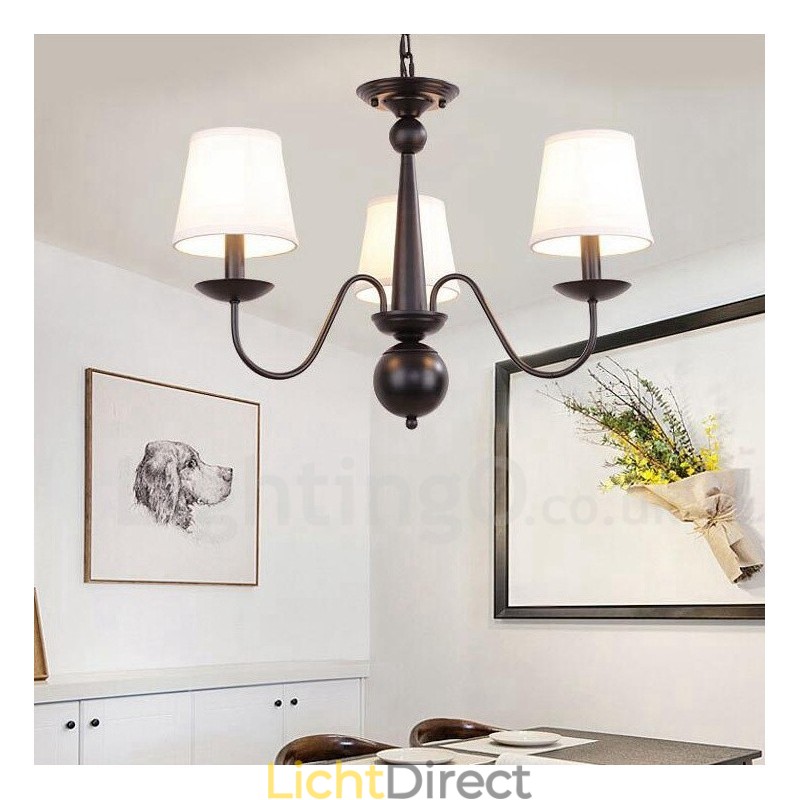 3-lichts rustieke lodge geïntegreerde metalen kroonluchter met stoffen kap