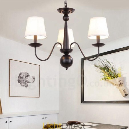 3-lichts rustieke lodge geïntegreerde metalen kroonluchter met stoffen kap