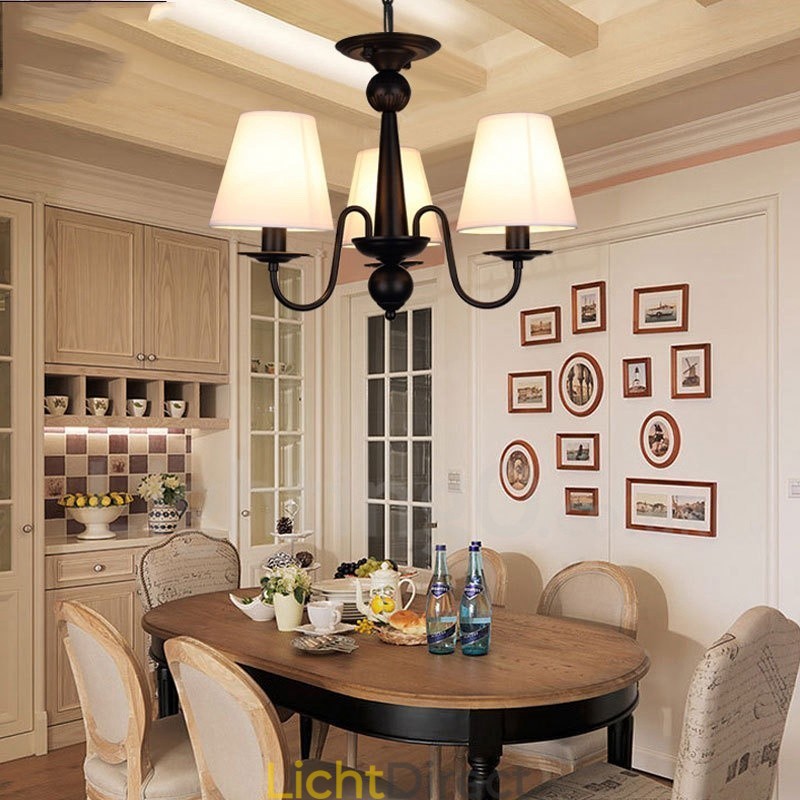 3-lichts rustieke lodge geïntegreerde metalen kroonluchter met stoffen kap