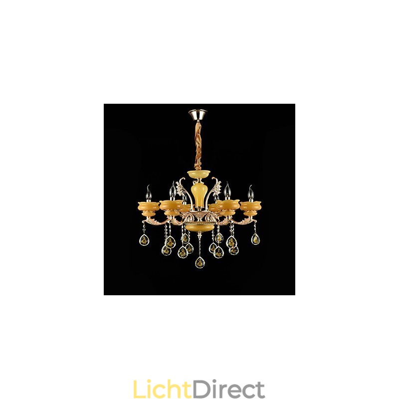 Traditionele klassieke zinklegeringsfunctie voor kristallen mini-stijl metalen kroonluchter met 6 lampen