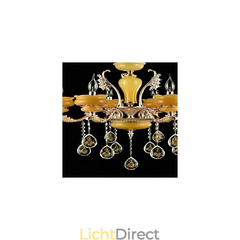 Traditionele klassieke zinklegeringsfunctie voor kristallen mini-stijl metalen kroonluchter met 6 lampen