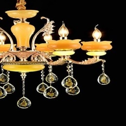 Traditionele klassieke zinklegeringsfunctie voor kristallen mini-stijl metalen kroonluchter met 6 lampen