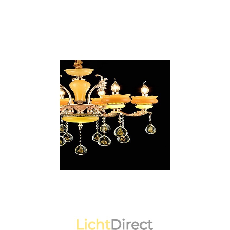 Traditionele klassieke zinklegeringsfunctie voor kristallen mini-stijl metalen kroonluchter met 6 lampen