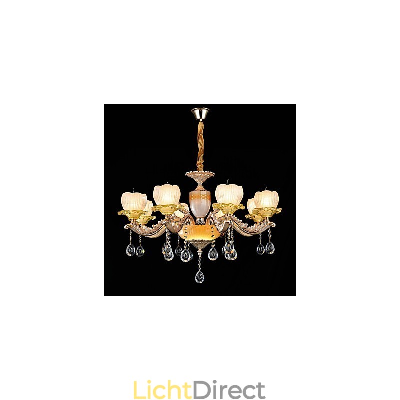 Traditionele klassieke zinklegeringsfunctie voor kristallen mini-stijl metalen kroonluchter met 8 lampen