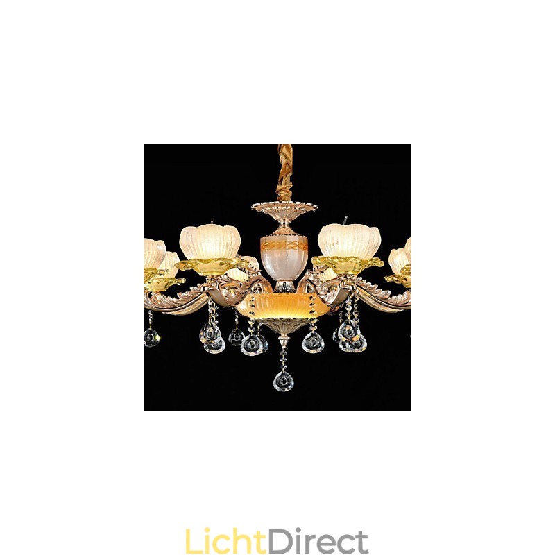 Traditionele klassieke zinklegeringsfunctie voor kristallen mini-stijl metalen kroonluchter met 8 lampen