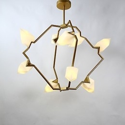 Negen lichts paal moderne metalen met glazen perzik kroonluchter lamp de Canteen Decorate hanglamp