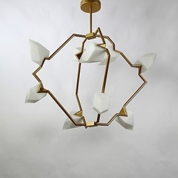 Negen lichts paal moderne metalen met glazen perzik kroonluchter lamp de Canteen Decorate hanglamp