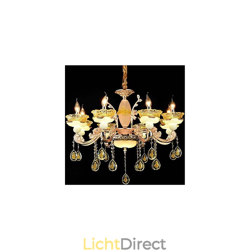 Traditionele klassieke gegalvaniseerde eigenschap voor kristallen mini-stijl metalen kroonluchter met 8 lampen