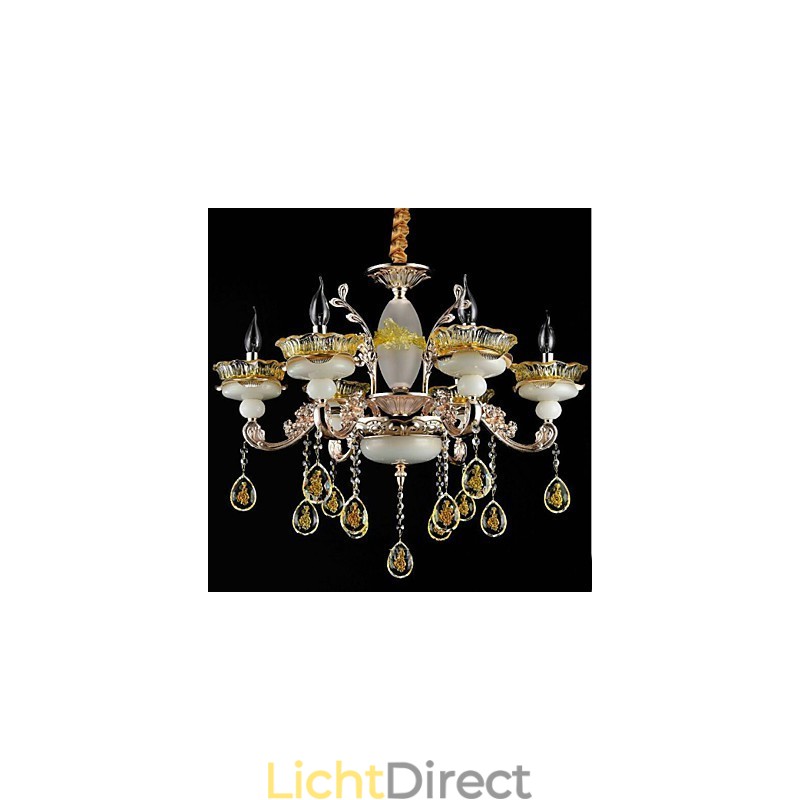 Traditionele klassieke gegalvaniseerde eigenschap voor kristallen mini-stijl metalen kroonluchter met 8 lampen