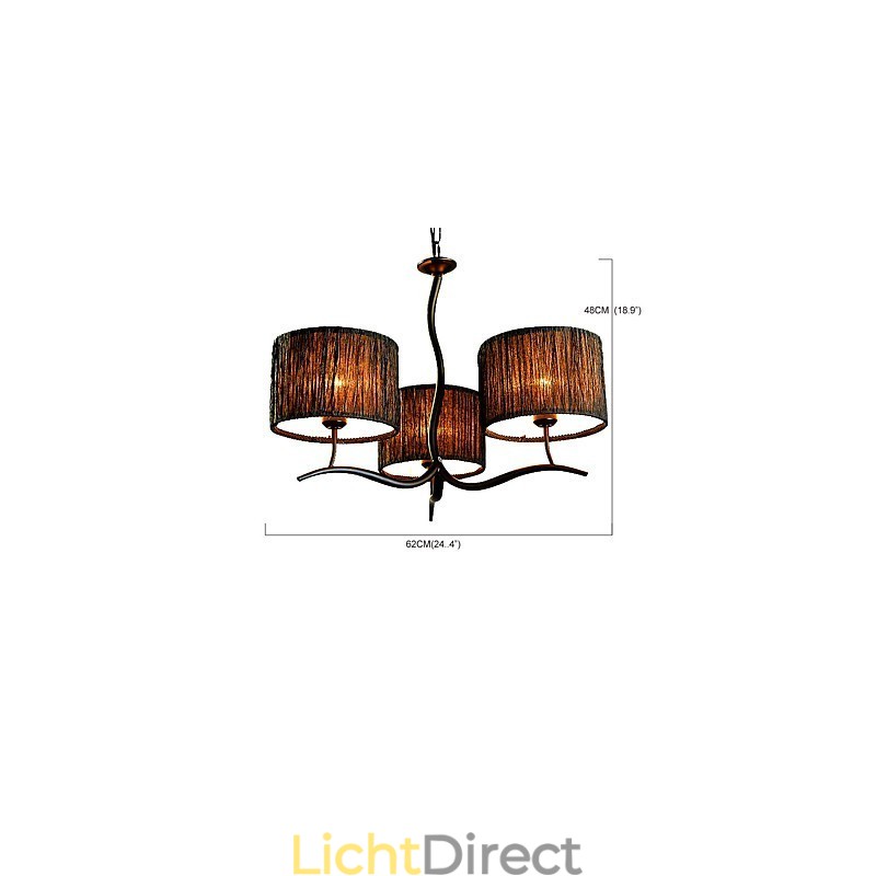 3-lichts traditionele klassieke kroonluchter met eenvoudige stoffen trommelkap