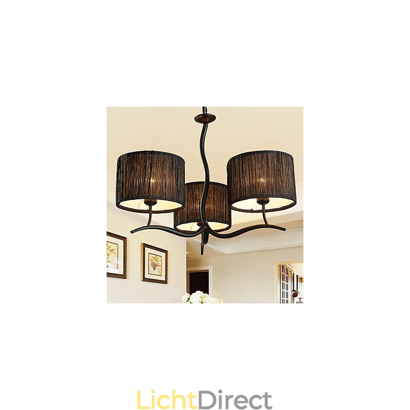 3-lichts traditionele klassieke kroonluchter met eenvoudige stoffen trommelkap