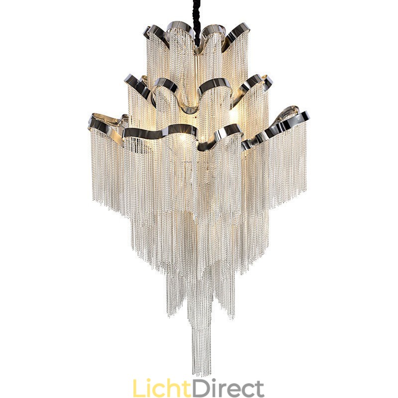 Aluminium Stream Kroonluchter Design Hanglamp Zilver Kleur Wenteltrap trap