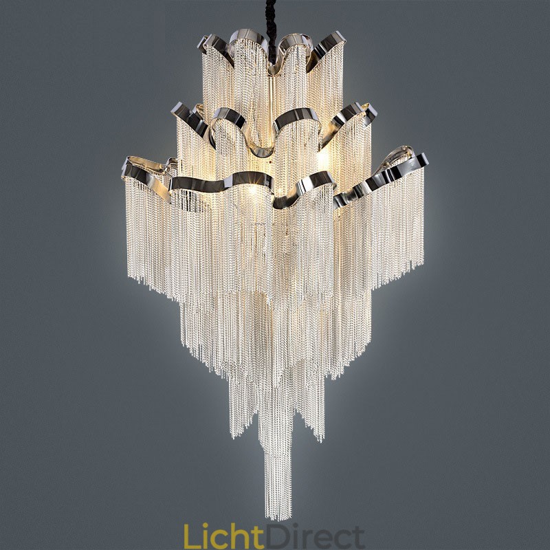 Aluminium Stream Kroonluchter Design Hanglamp Zilver Kleur Wenteltrap trap