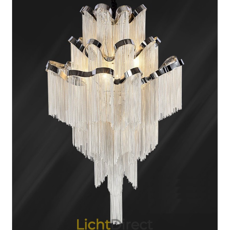 Aluminium Stream Kroonluchter Design Hanglamp Zilver Kleur Wenteltrap trap