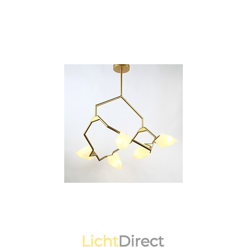 Vijf lichts paal moderne metalen met glazen perzik kroonluchter lamp de Canteen Decorate hanglamp