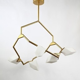 Vijf lichts paal moderne metalen met glazen perzik kroonluchter lamp de Canteen Decorate hanglamp