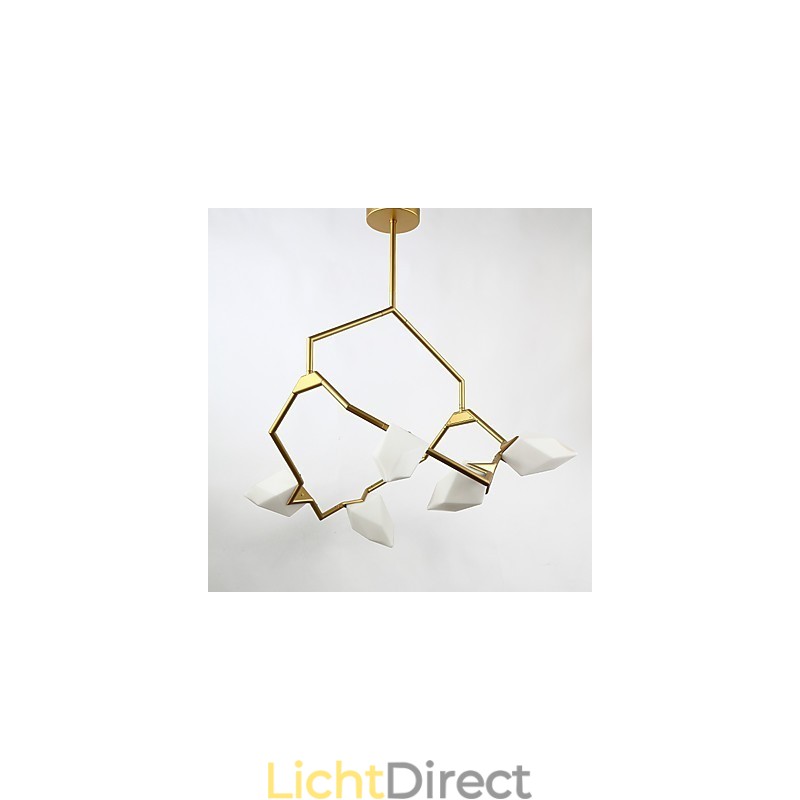 Vijf lichts paal moderne metalen met glazen perzik kroonluchter lamp de Canteen Decorate hanglamp