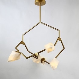 Vijf lichts paal moderne metalen met glazen perzik kroonluchter lamp de Canteen Decorate hanglamp