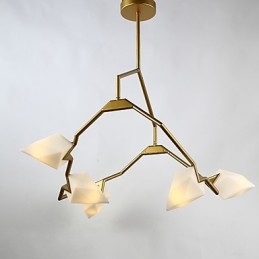 Vijf lichts paal moderne metalen met glazen perzik kroonluchter lamp de Canteen Decorate hanglamp