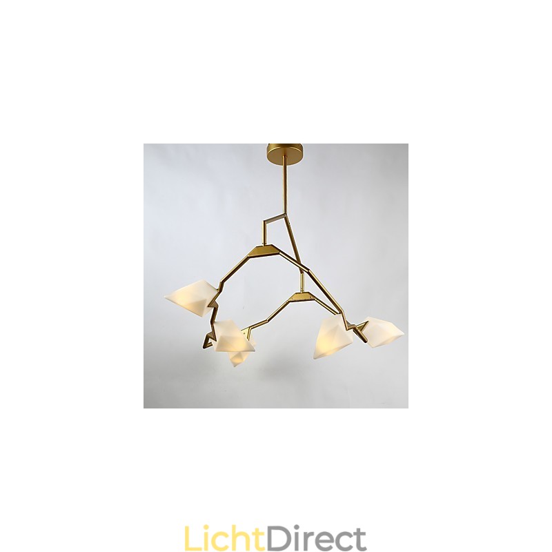 Vijf lichts paal moderne metalen met glazen perzik kroonluchter lamp de Canteen Decorate hanglamp