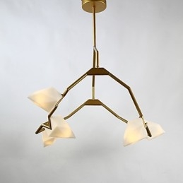 Vijf lichts paal moderne metalen met glazen perzik kroonluchter lamp de Canteen Decorate hanglamp