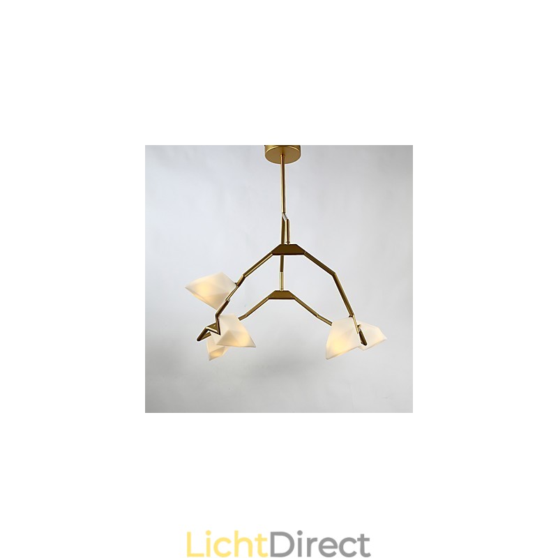 Vijf lichts paal moderne metalen met glazen perzik kroonluchter lamp de Canteen Decorate hanglamp