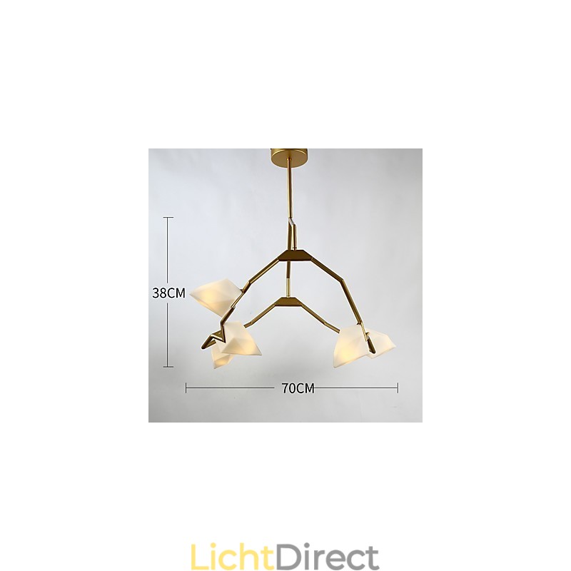Vijf lichts paal moderne metalen met glazen perzik kroonluchter lamp de Canteen Decorate hanglamp