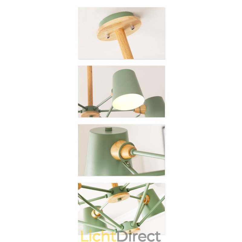 Multi Colours Macaron Hout Vintage Schilderij Kenmerk Metalen Kroonluchter