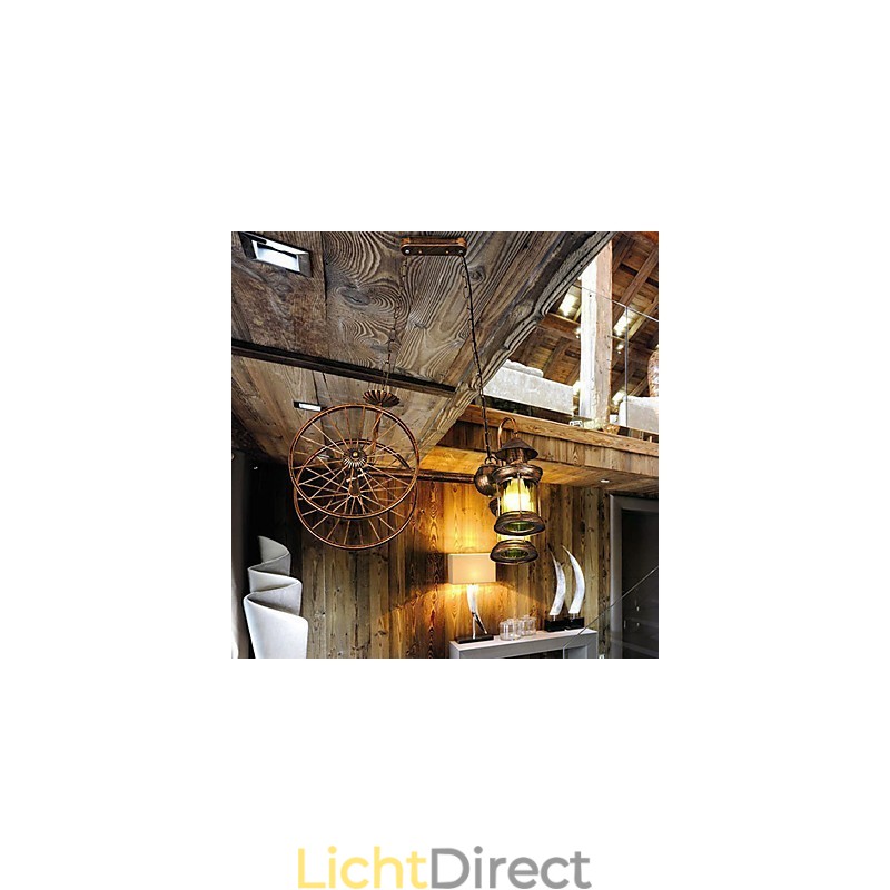 Rustieke Lodge Vintage Retro Landelijke Wereldbol Schilderij Kenmerk voor Mini Stijl Ontwerpers Metalen Kroonluchter